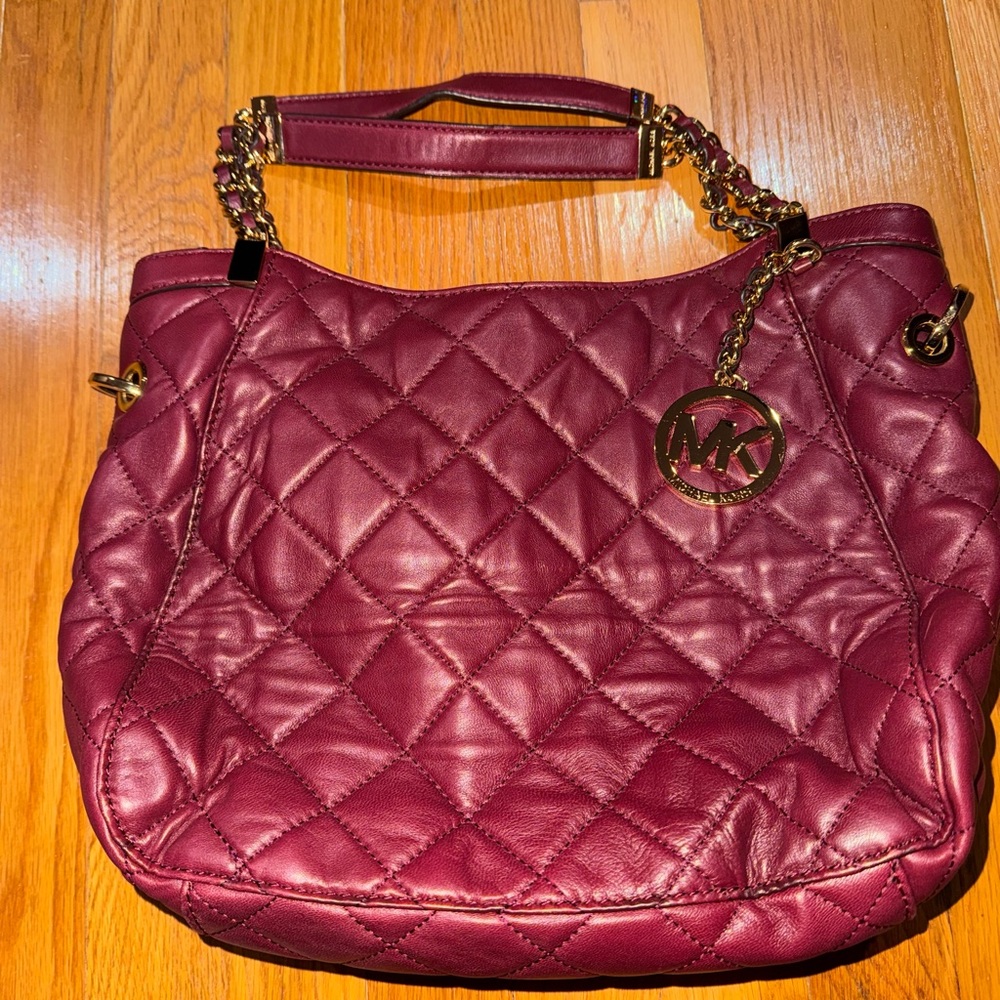 Michael Kors Quilted Burgundy Shoulder Bag